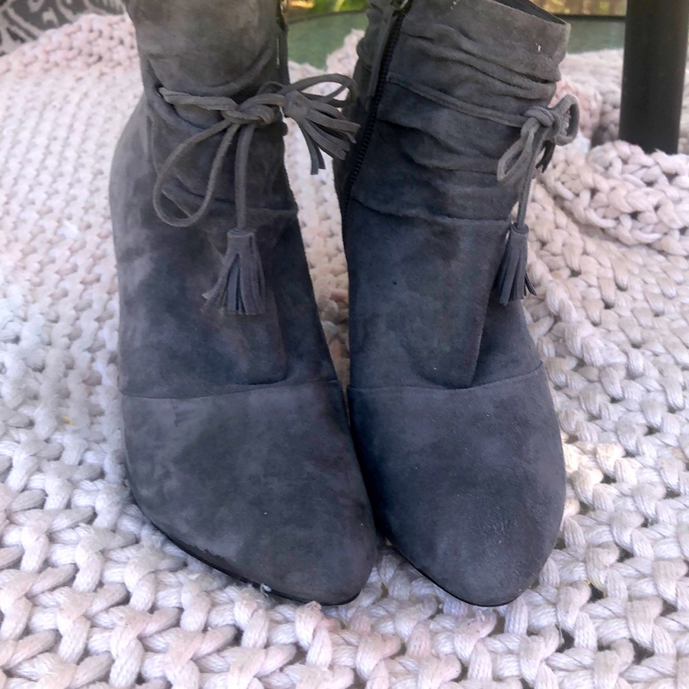 Grey White House Black Market high heeled boots